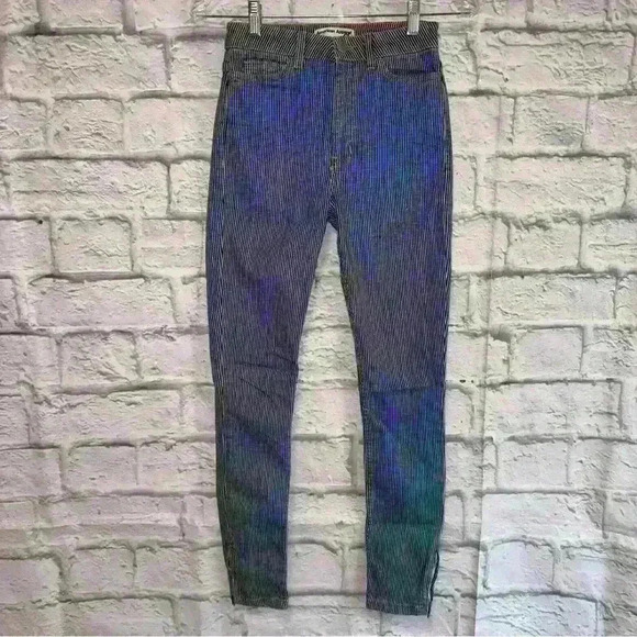 American Apparel Womens Pants Striped Blue White Jeans Skinny Size 26 - Picture 1 of 5